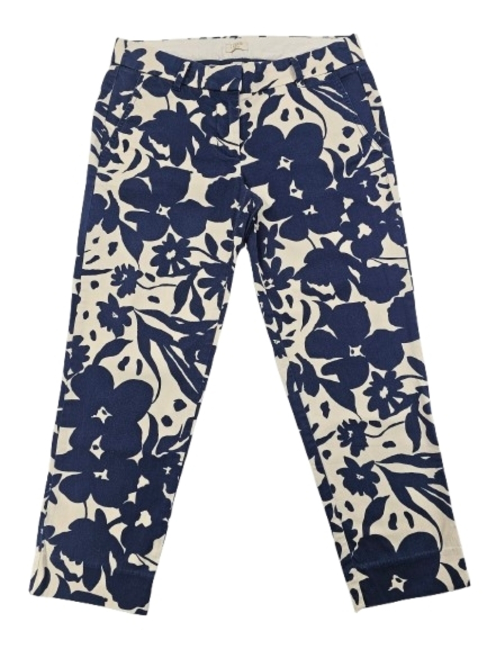 J Crew Floral Skimmer Women's 2P Cream Blue Flower Stretch Pants Pockets A4601